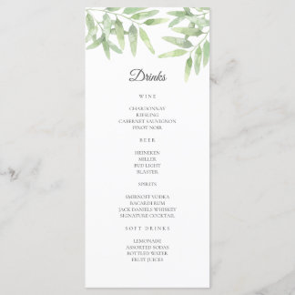 Elegante rama de olivo. Menú de barra de boda simp