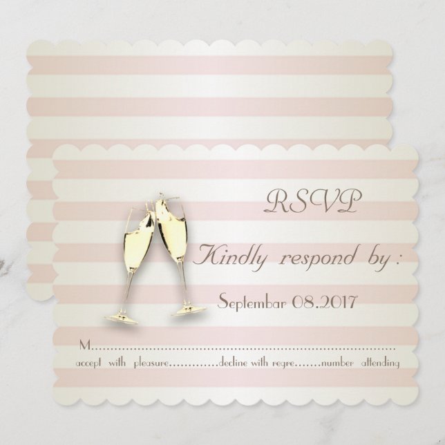 Elegante rayas modernas, tarjeta RSVP de boda de v (Anverso / Reverso)