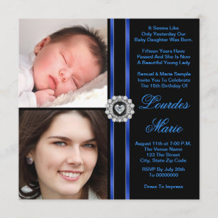 Elegante Real Foto Azul Invitaciones Quinceanera
