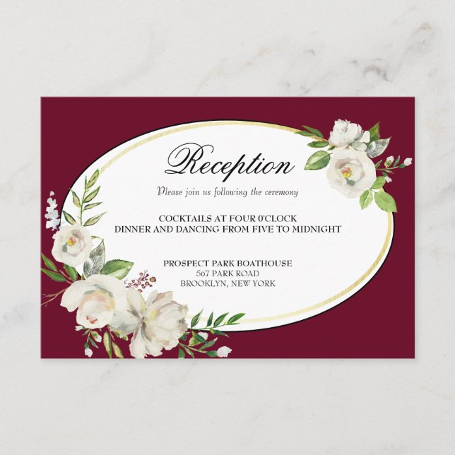 Elegante recepción Boho Burgundy Floral Gold Boda (Anverso)