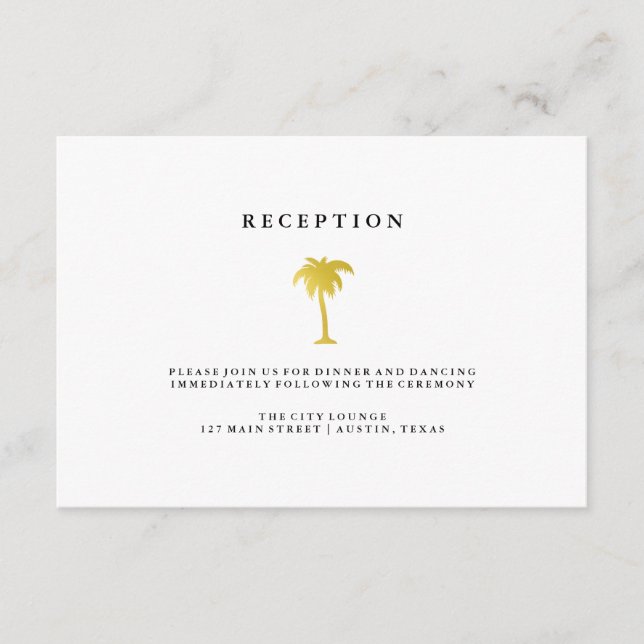 Elegante recepción de boda con árbol de palma dora (Anverso)