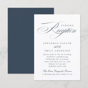 Elegante recepción de boda de caligrafía azul de l