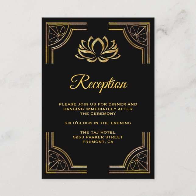 Elegante recepción de boda de flor de loto de oro  (Anverso)