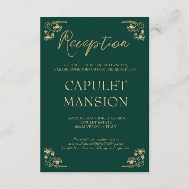 Elegante recepción de bodas de oro y verde Art Dec (Anverso)