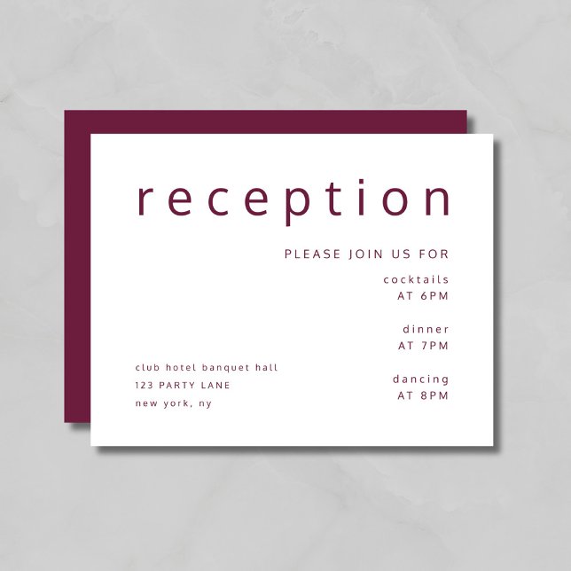 Elegante recepción de bodas de tipografía borgoñon (Elegant Burgundy Typography Wedding Reception Enclosure Card)