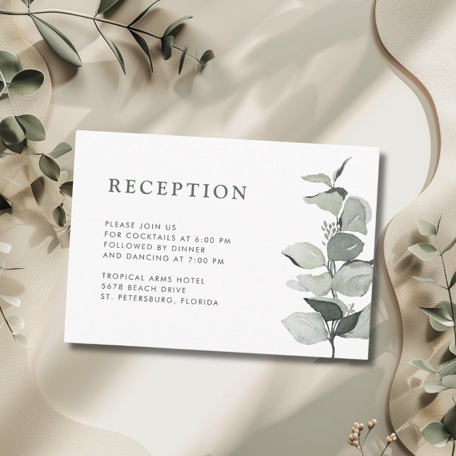Elegante recepción de bodas Eucalyptus (Elegant Eucalyptus Wedding Reception Details Card)