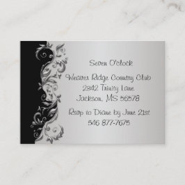 Elegante recepción de bodas florales en negro y pl