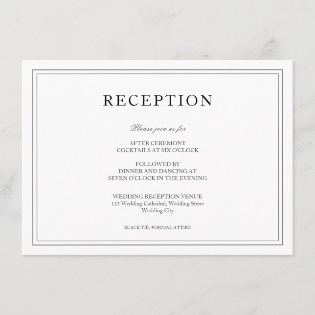 Elegante recepción de bodas simples en blanco y ne (Anverso)