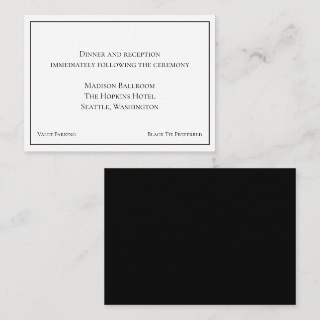 Elegante recepción de casamiento negro y blanco (Anverso / Reverso)