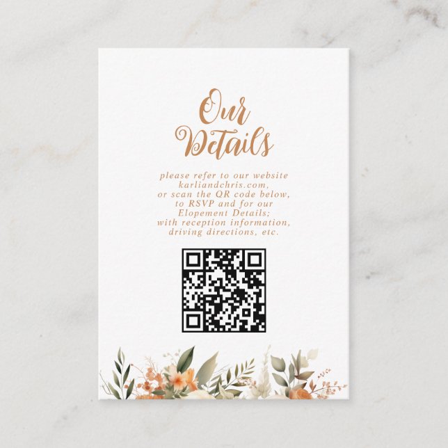 Elegante Recepción De Elopement Floral De Otoño (Anverso)