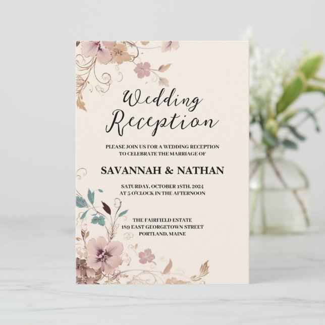 Elegante recepción de invitaciones a bodas simples (Anverso de pie)