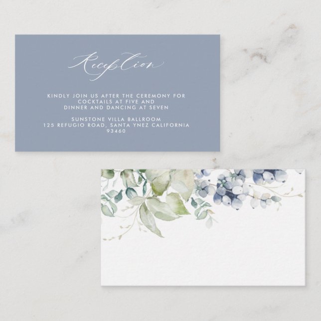 Elegante recepción Dusty Blue Floral Wedding (Anverso / Reverso)