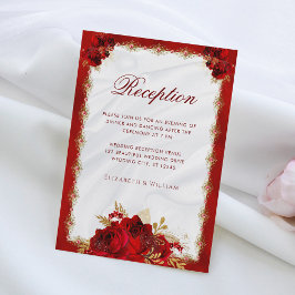 Elegante recepción floral de bodas rojas y doradas
