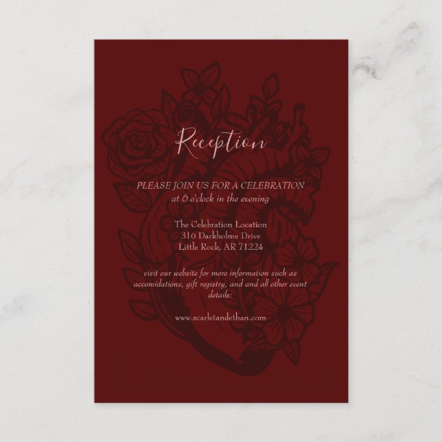 Elegante recepción gótica Boda de sangre rojo flor (Anverso)
