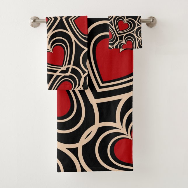 Elegante Red Black Heart Pattern Retro (In situ)