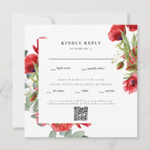 Elegante Red Floral Square Boda QR Código RSVP