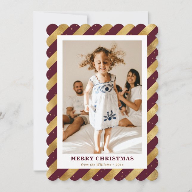 Elegante Red Gold Foto Snowflake Feliz Navidad (Anverso)