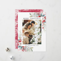 Elegante Red Holly Berries Feliz Navidad