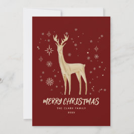 Elegante Red y Gold Reindeer Feliz Navidad