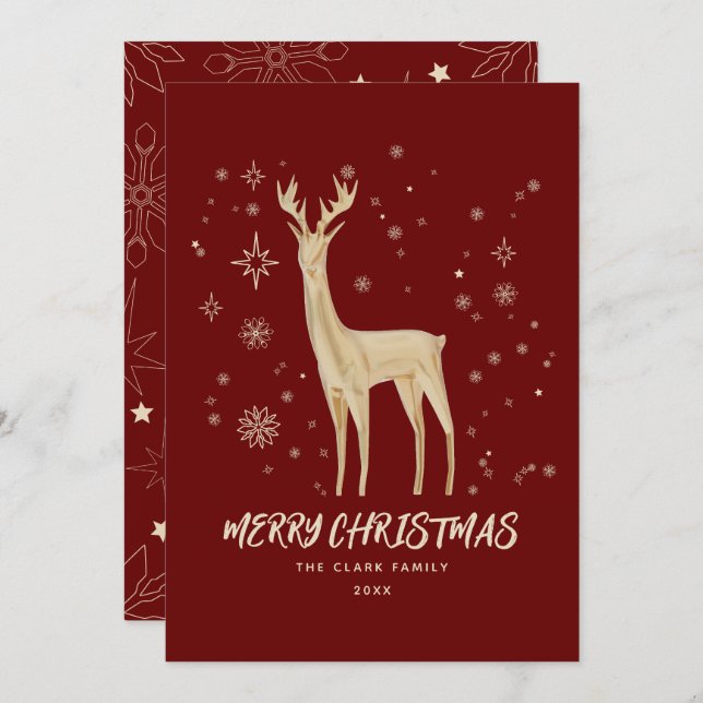 Elegante Red y Gold Reindeer Feliz Navidad (Anverso / Reverso)
