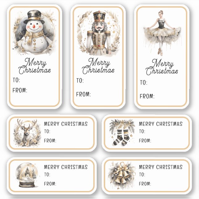 Elegante regalo de Navidad Etiquetas Nutcracker Go (Anverso)