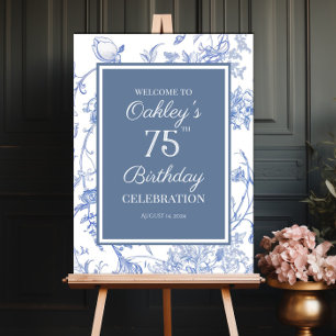 Elegante Regency Blue floral cumpleaños señal de b