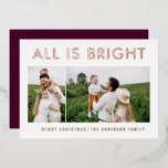 elegante Relieve metalizado 2 foto moderna tarjeta<br><div class="desc">blanco negro y Relieve metalizado 2 collage de fotos moderno divertido diseño de tarjetas de navidades familiares.</div>