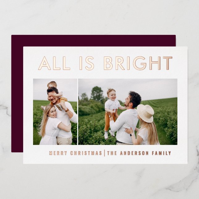 elegante Relieve metalizado 2 foto moderna tarjeta (Anverso/Reverso)