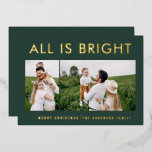 elegante Relieve metalizado 2 foto moderna tarjeta<br><div class="desc">diseño de tarjeta de navidades familiares modernos y divertidos en color verde y Relieve metalizado 2.</div>