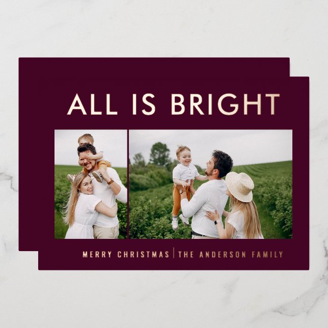 elegante Relieve metalizado 2 foto moderna tarjeta (Anverso/Reverso)