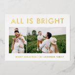 elegante Relieve metalizado 2 foto moderna tarjeta<br><div class="desc">blanco negro y Relieve metalizado 2 collage de fotos moderno divertido diseño de tarjetas de navidades familiares.</div>