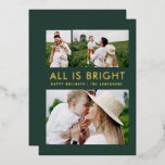 elegante Relieve metalizado 3 foto moderna tarjeta<br><div class="desc">diseño de tarjetas de navidades de familia divertidos modernos de color verde y Relieve metalizado 3.</div>