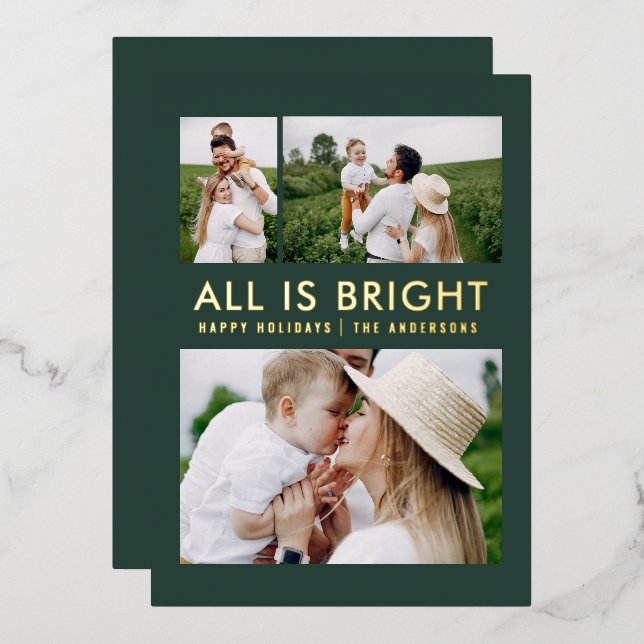 elegante Relieve metalizado 3 foto moderna tarjeta (Anverso/Reverso)