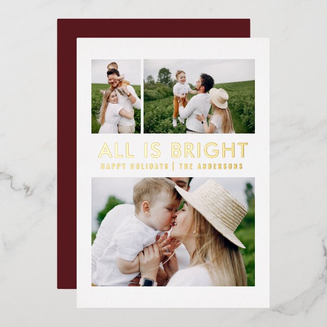 elegante Relieve metalizado 3 foto moderna tarjeta (Anverso/Reverso)