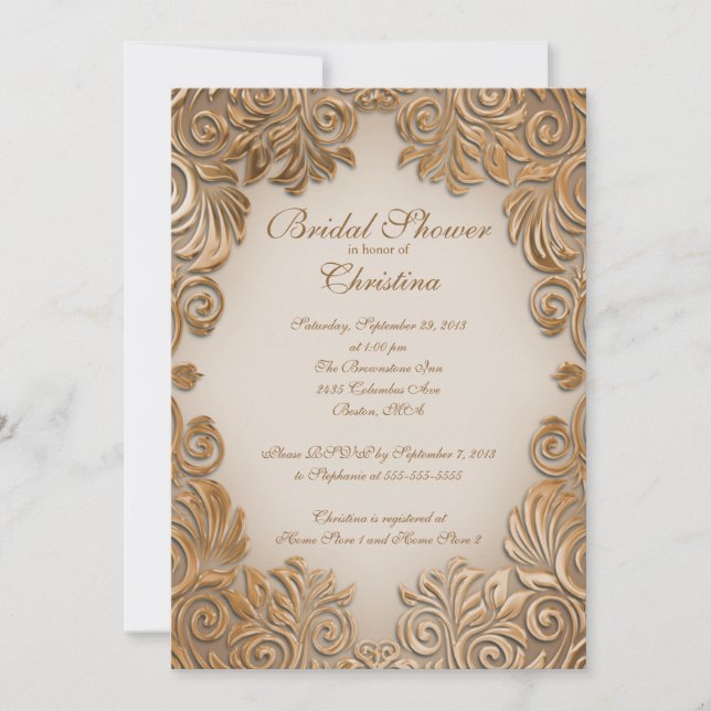 Elegante Relieve metalizado de cobre invitaciones  (Anverso)