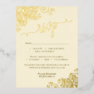 Elegante Relieve metalizado dorado en tarjeta RSVP