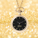 Elegante reloj de collar monocromático de oro<br><div class="desc">Crea tu propio personalizado, personalizado, elegante y elegante, elegante y distinguido horario de imitación de oro y negro, monogramado, mujeres, funda de aleación y cadena, reloj de collar de oro. Simplemente escriba su nombre / monograma / iniciales, al personalizar. Hace un gran regalo, para cumpleaños, graduación, Día de la Madre,...</div>