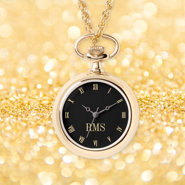 Elegante reloj de collar monocromático de oro (Elegant Stylish Gold Monogrammed Necklace Watch)