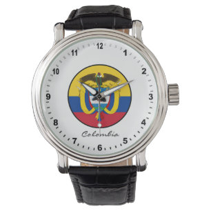 Elegante reloj de Colombia y bandera colombiana