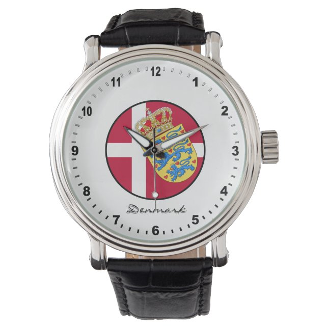 Elegante reloj de Dinamarca y bandera danesa (Anverso)