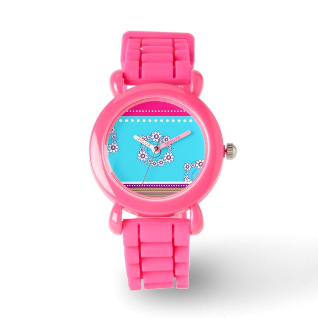 Elegante reloj de diseño de flores púrpuras (Anverso)