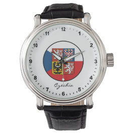 Elegante reloj de la República Checa y Bandera Che