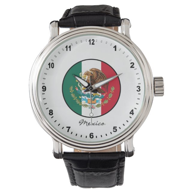 Elegante reloj de México y bandera mexicana (Anverso)