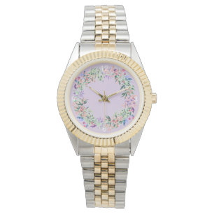 Elegante reloj de mujeres moradas modernas con flo