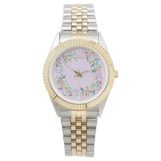 Elegante reloj de mujeres moradas modernas con flo (Anverso)