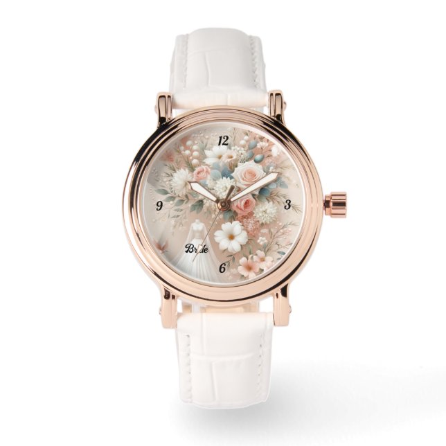 Elegante reloj de novias florales con acentos dora (Anverso)
