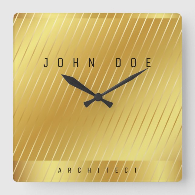 Elegante reloj de pared acrílica Gold Square (Anverso)