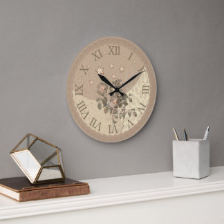 Elegante reloj de pared beige con toque floral