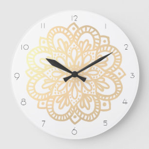 Elegante reloj de pared Boho Gold Mandala