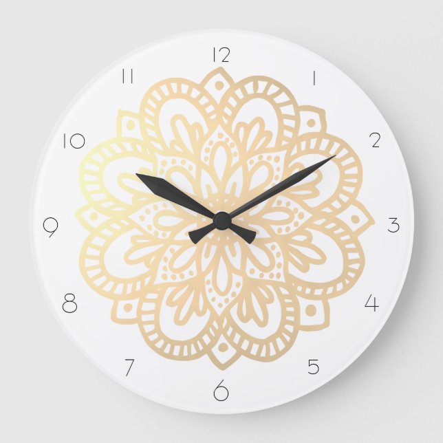 Elegante reloj de pared Boho Gold Mandala (Anverso)